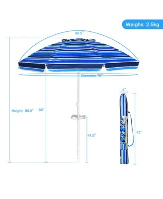 7.2ft Beach Umbrella Outdoor Patio Garden w/ Carrying Bag Sand Anchor
