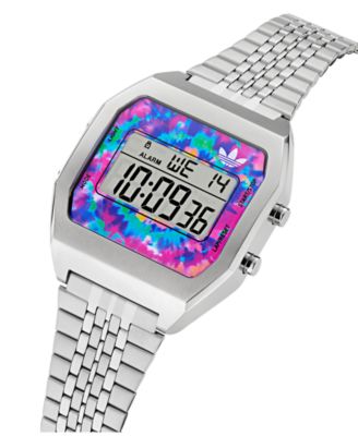 Unisex Digital Silver-Tone Stainless Steel Watch, 36mm