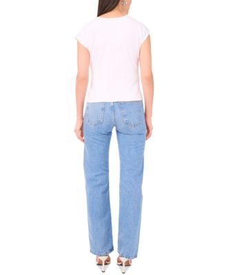 Women's V-neck Twist-Front Short Sleeve Top