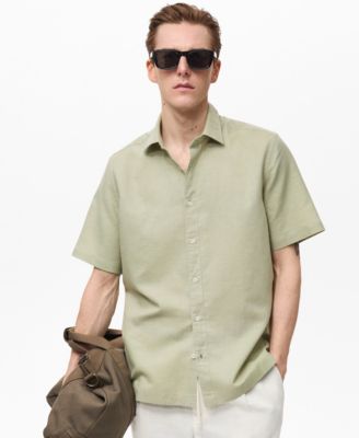 MANGO - Men's Short Sleeve Linen-Blend Shirt