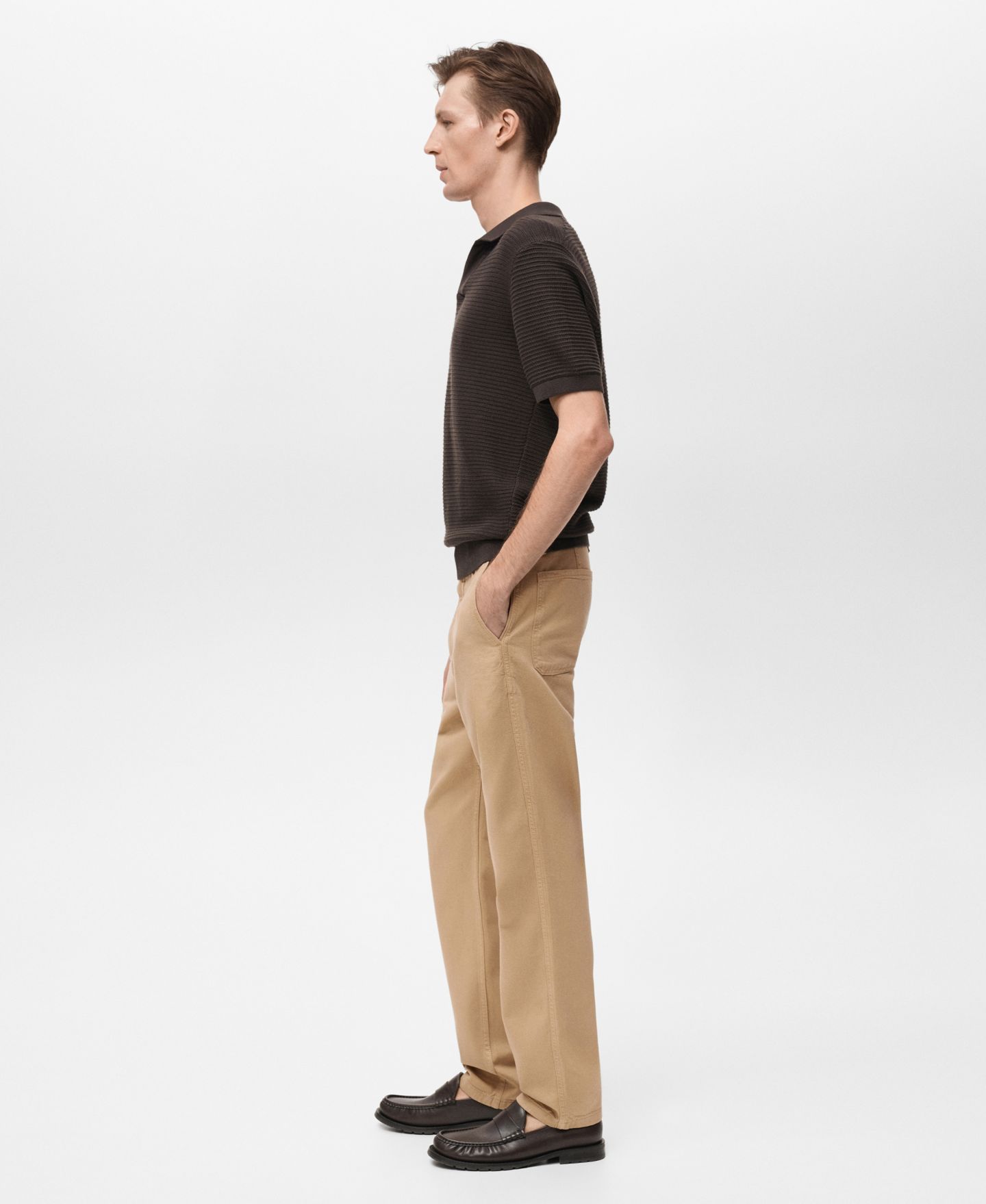 Мужские джинсы MANGO Lyocell Regular-Fit, цвет: Бежевый — фото 4