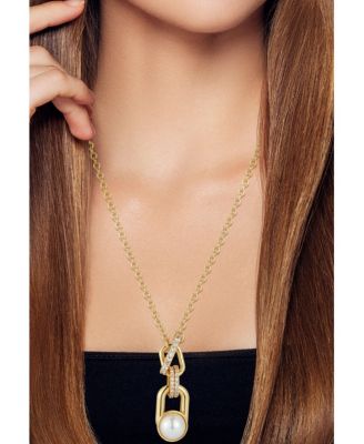 Gold Plated Pearl Interlocking Links Necklace