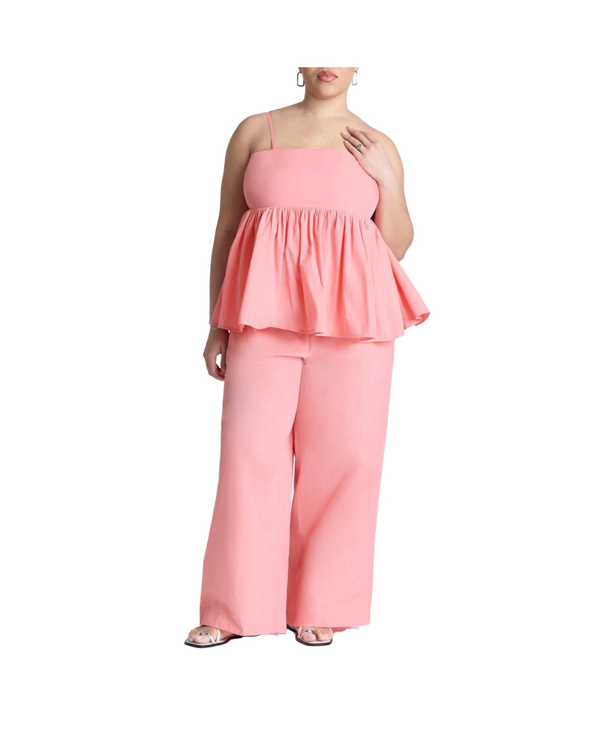 Plus Size Wide Leg Cotton Pant - Pink punch