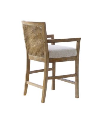 Bar Stool with Solid Wood Frame, Upholstered Seat and Cane Back for Kitchen Island or Dining Room-The Pop Home