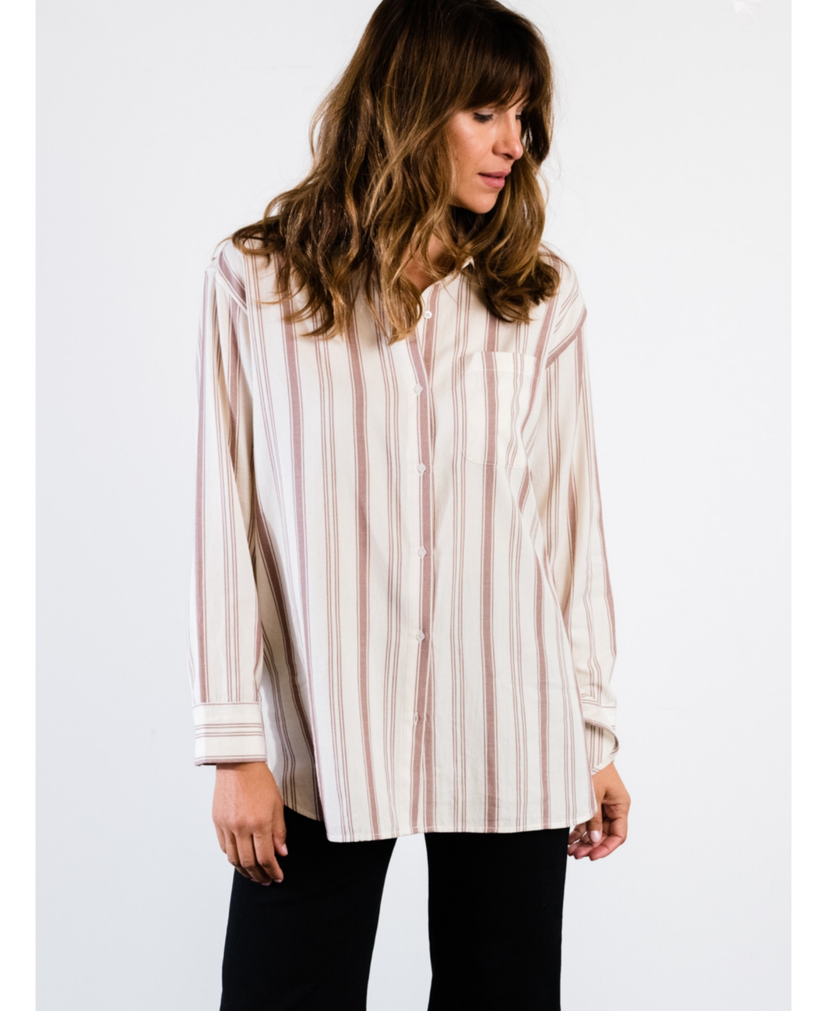 Women's Harris Oversized Button Down Shirt - Nutmeg stripe