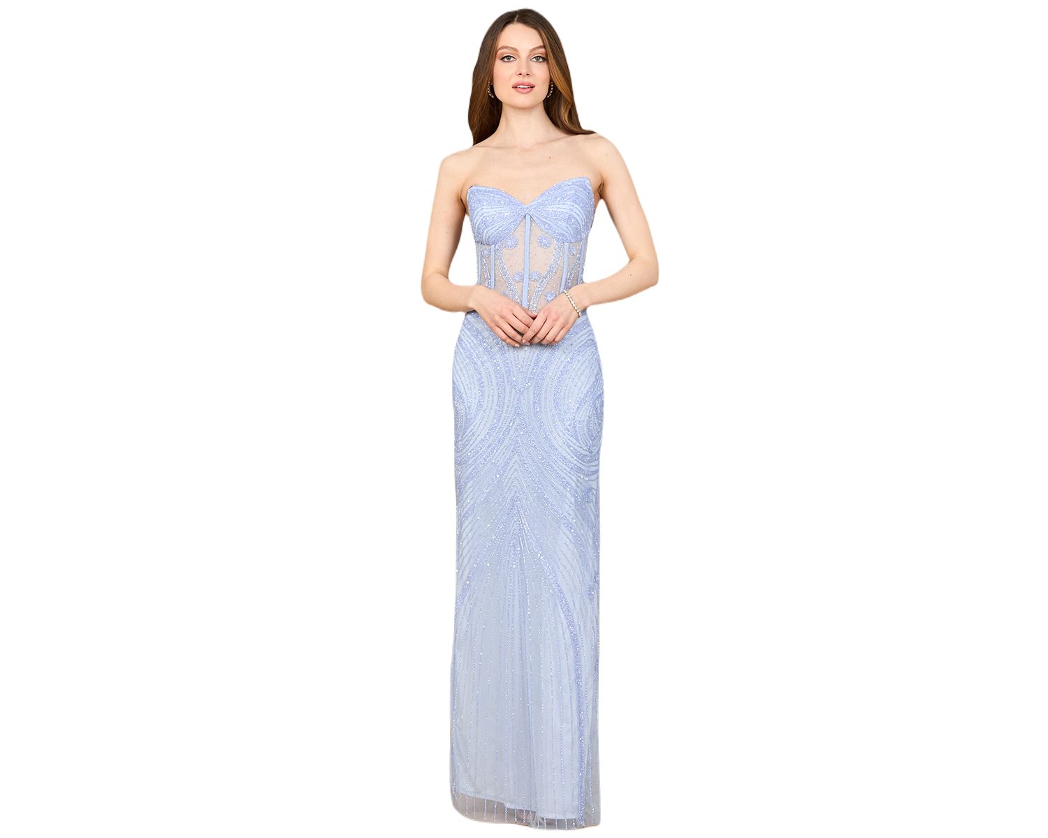 Women's 9927 - Beaded Corset Dress with Slit