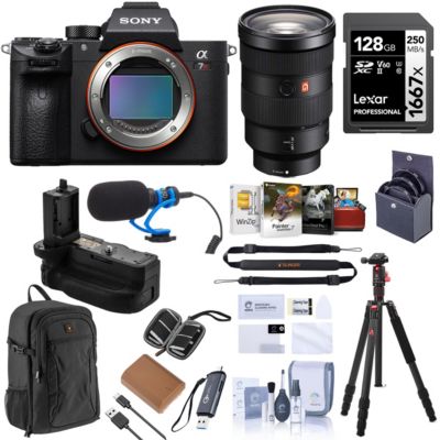 Alpha a7R IV Mirrorless Camera (V2) with FE 24-70mm f/2.8 GM Lens, 128GB SD Card, Backpack, Tripod, Mic, Grip, Battery & Pro Accessories Kit