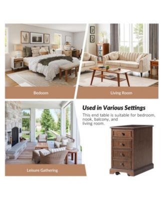 1 PC Solid Wood Traditional Mattew End Table with Storage and Built-In Outlets End Table