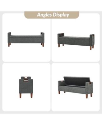 Adela Storage Waterproof Bench with Solid Wood Legs and Armrests