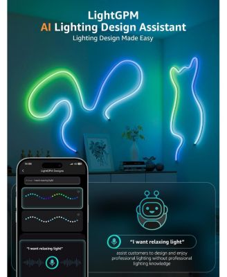N1 19.68ft AI Smart RGB Rope Lights, LightBeats Music Sync, Color Segment DIY, Voice Control Via APP, Wi-Fi & Bluetooth LED Strip Lights