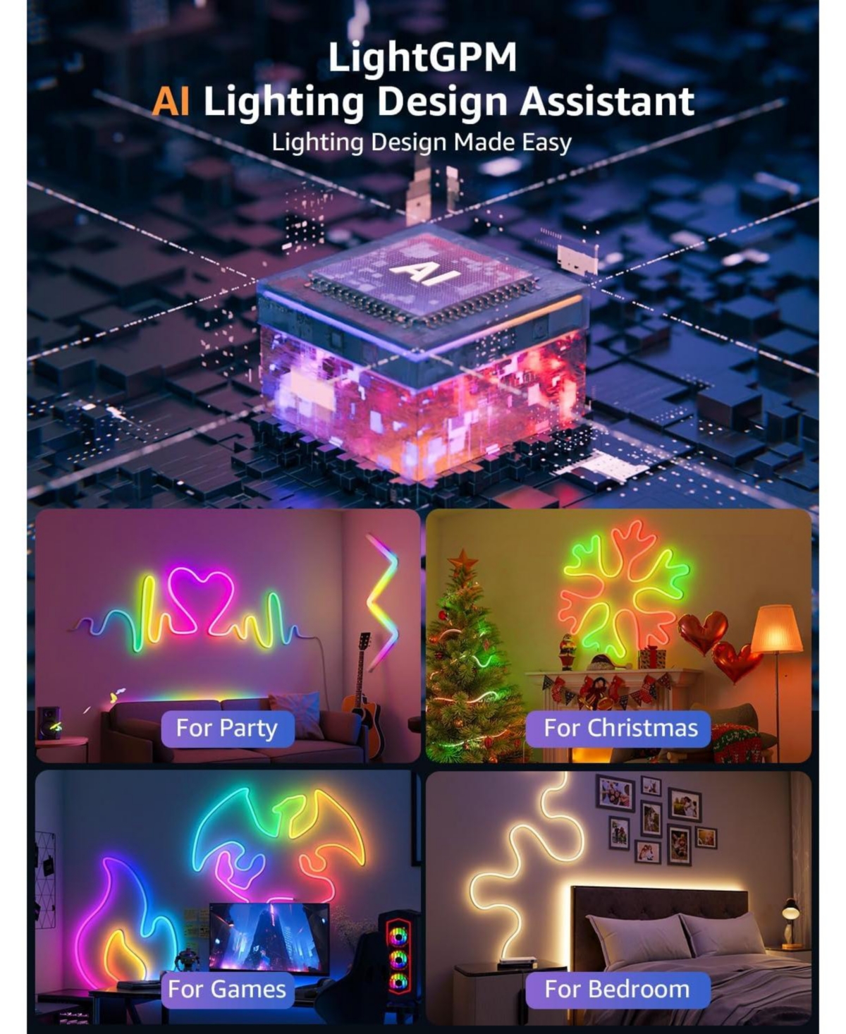 Lepro N1 Ai Smart Rgb Rope Lights, LightBeats Music Sync, Color Segment Diy, Voice Control Via App