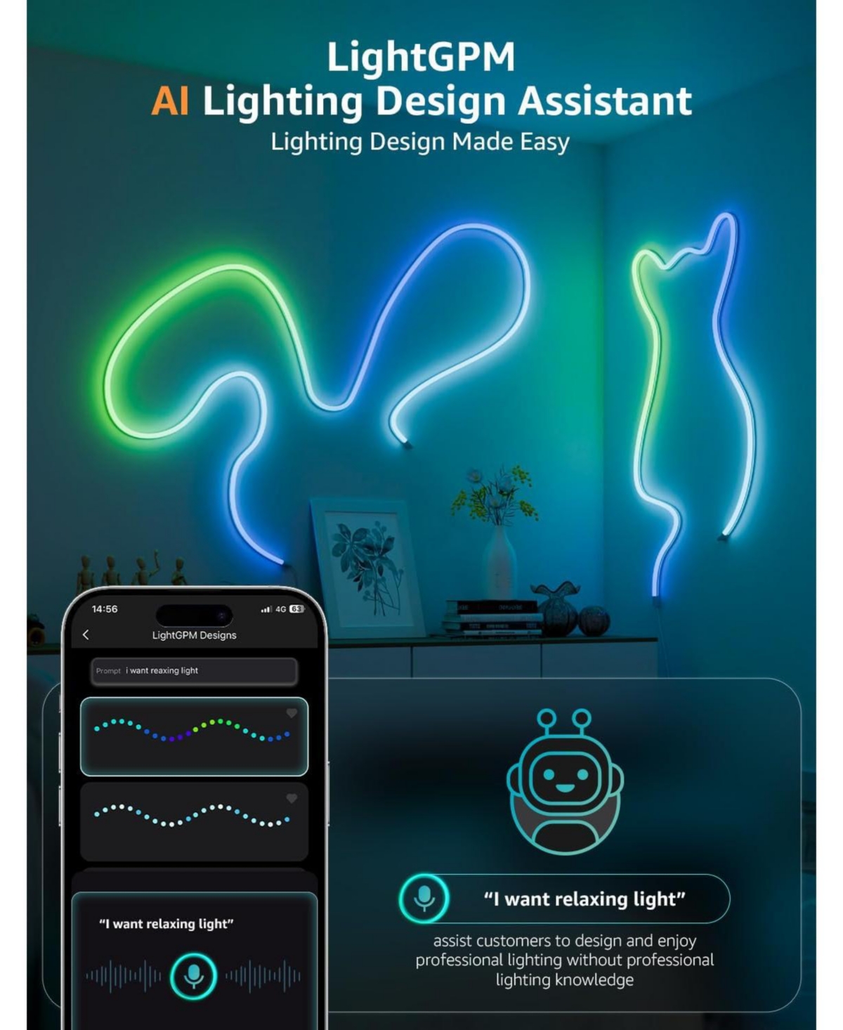 Lepro N1 Ai Smart Rgb Rope Lights, LightBeats Music Sync, Color Segment Diy, Voice Control Via App