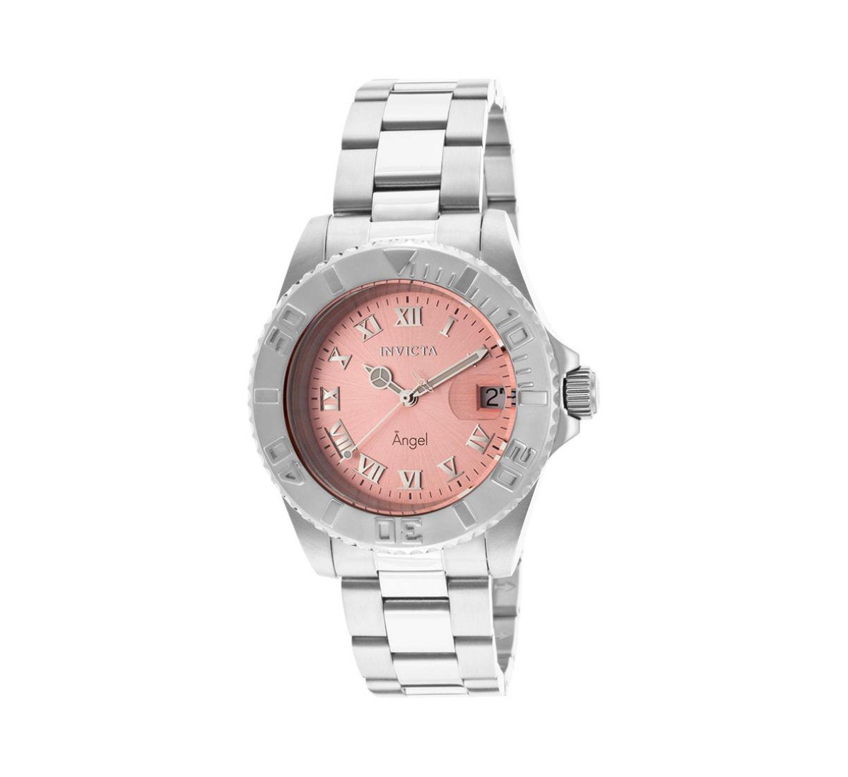 Women's 14360 Angel Quartz 3 Hand Pink Dial Watch - Silver