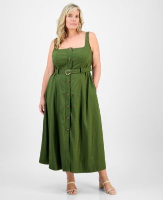 Taylor Plus Size Square-Neck Belted Button-Front Dress - Macy's