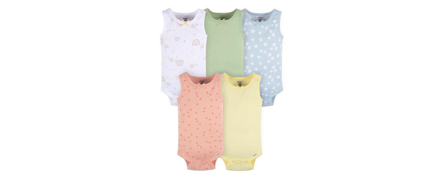 Baby Girls Sleeveless Flowers Onesies, 5-Pack