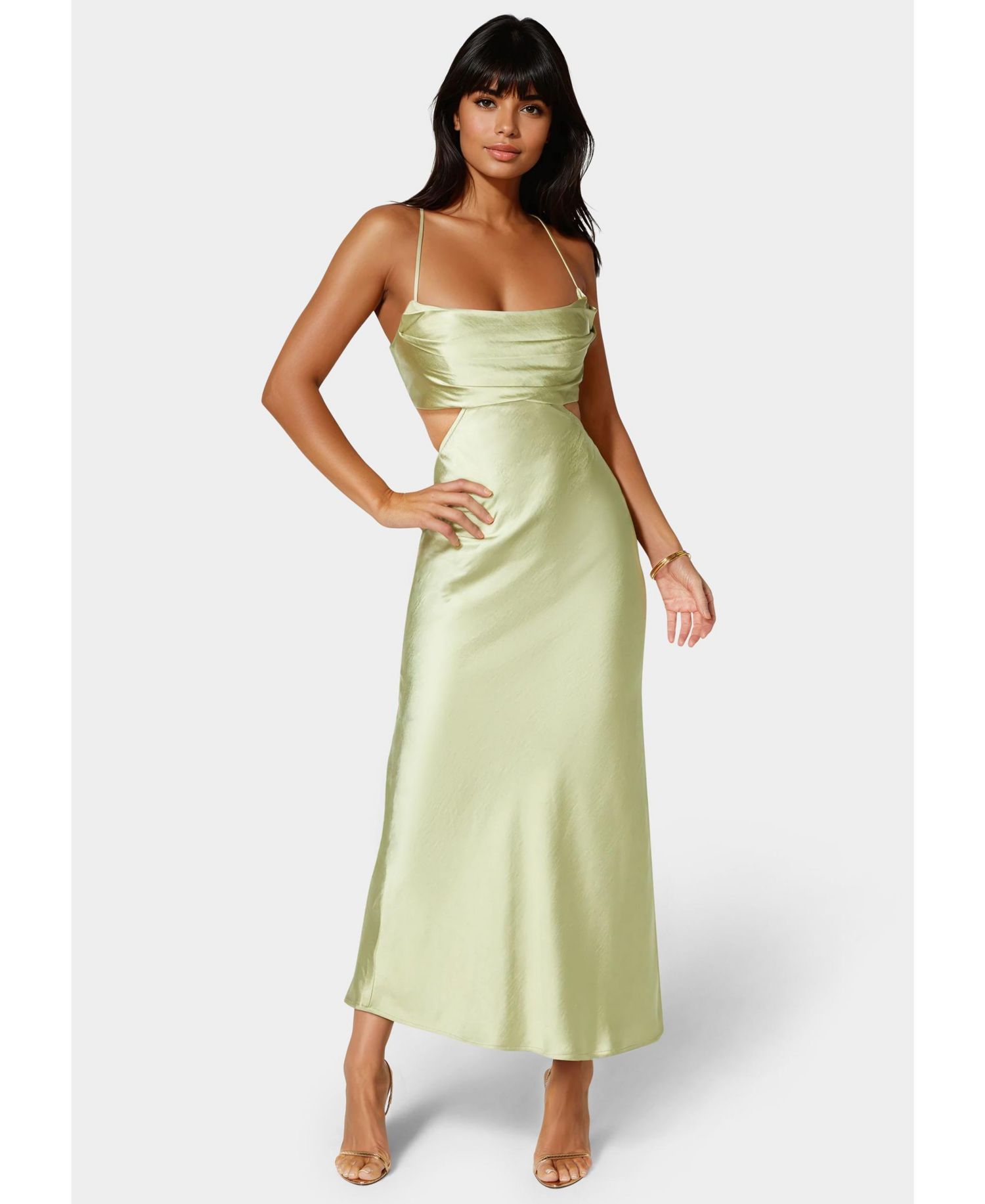 Women's Open Back Cut Out Midi Slip Dress