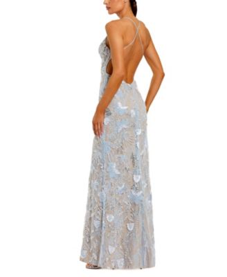 Women's Floral Embroidered Sleeveless Open Back Gown