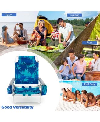 2-Pack Folding Backpack Beach Chair 5-Position Outdoor Reclining Chairs with Pillow