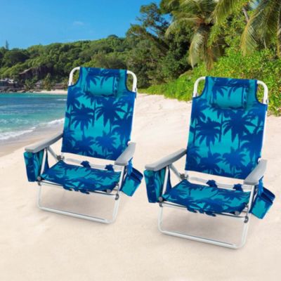 2-Pack Folding Backpack Beach Chair 5-Position Outdoor Reclining Chairs with Pillow