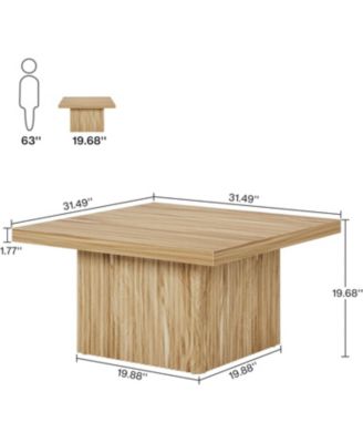 Square Coffee Table, 31.5-Inch Fluted Coffee Table, Mid-Century Modern Living Room Table, Large Cocktail Table for Living Room, Oak