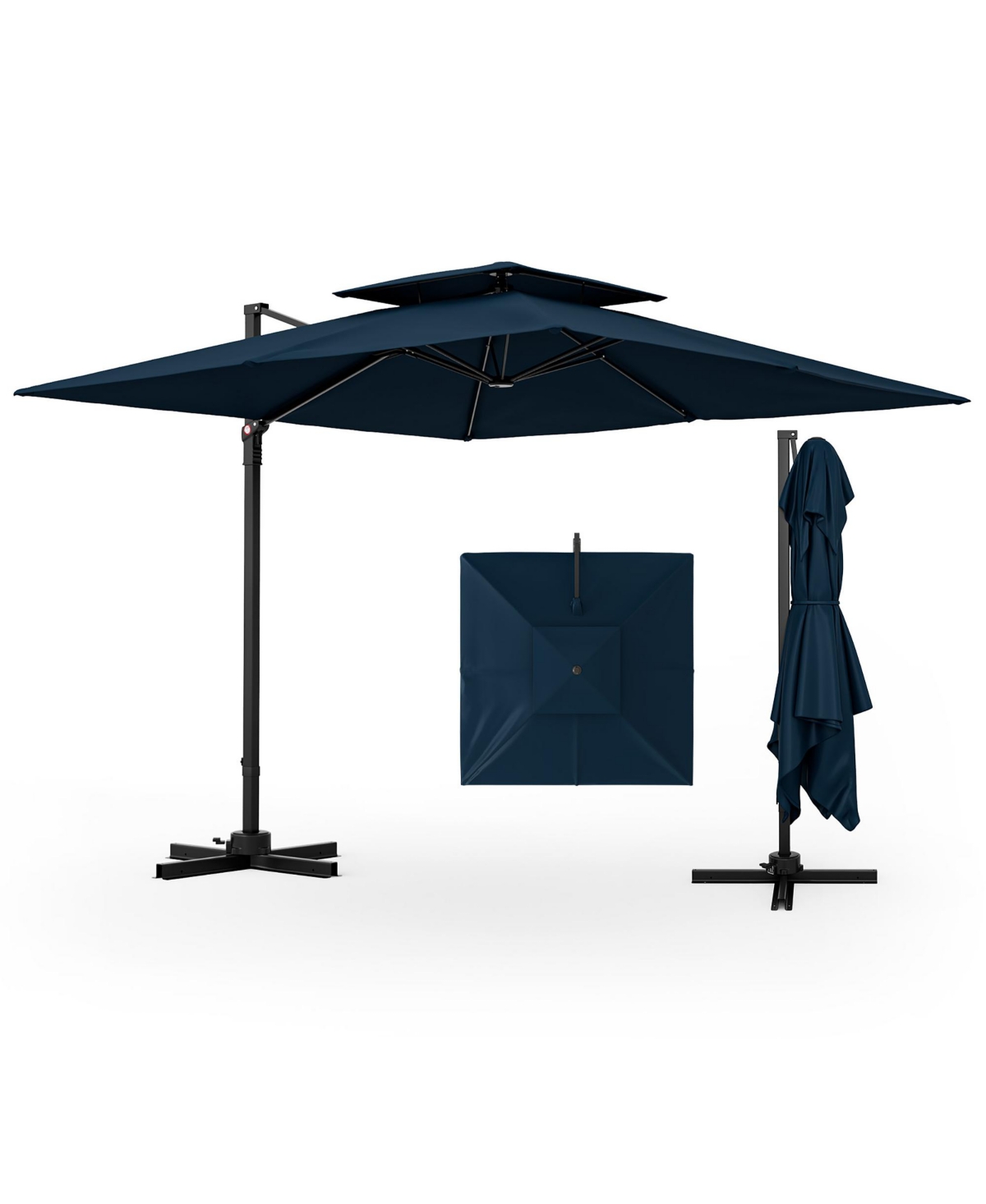 Patio 9.5FT Square Cantilever Offset Umbrella Double Vented 360&#xB0; Heavy Duty - Light beige