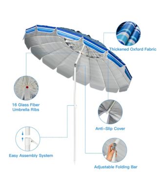 8ft Beach Umbrella Outdoor Patio Garden w/ Carrying Bag Sand Anchor