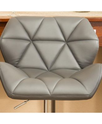 of 2 Adjustable Swivel Bar Stools with Diamond-Tufted Faux Leather Seats, Footrest, and Chrome Base for Kitchen or Home Bar