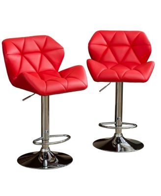 of 2 Adjustable Swivel Bar Stools with Diamond-Tufted Faux Leather Seats, Footrest, and Chrome Base for Kitchen or Home Bar