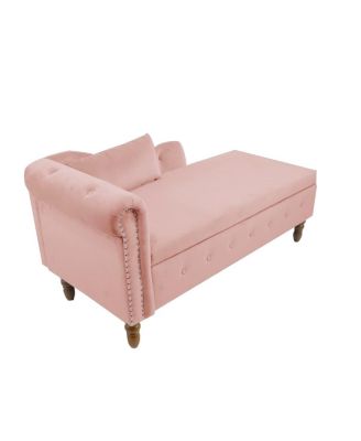 Velvet Upholstered Chaise Lounge with Storage and Pillow, Tufted Rolled Arm Chair with Nailhead Trim for Living Room or Bedroom