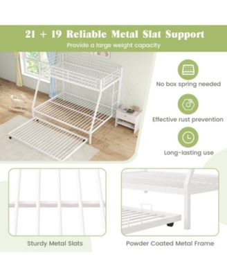 Twin Over Full Bunk Bed Frame with Trundle for Guest Room