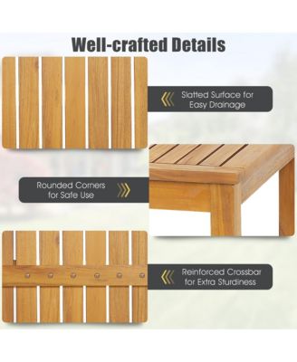 7 PCS Acacia Wood Bar Table Set 45" Rectangular Dining Table & 6 Saddle Stools