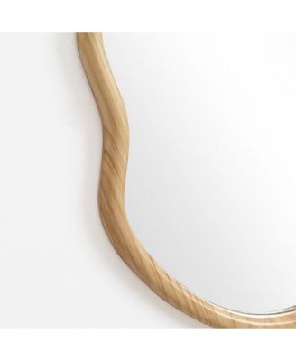 Natural Pine Wood Frame Oblong Irregular Wall Mirror, Accent and Vanity