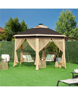 13×13ft Hexagonal Pop-Up Gazebo Tent, Khaki/Brown