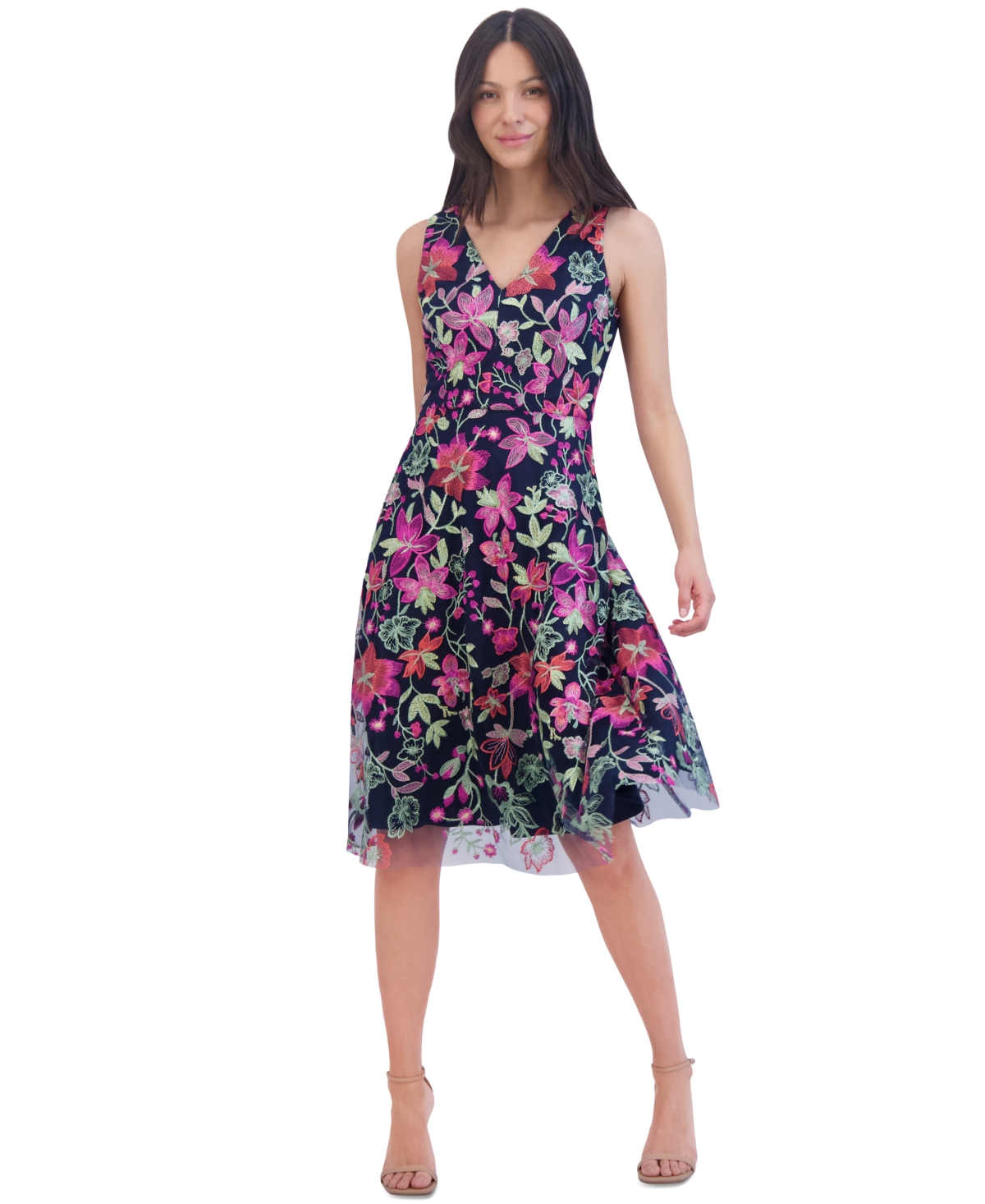 Jessica Howard Women's Floral-embroidered Fit & Flare Dress In Multi