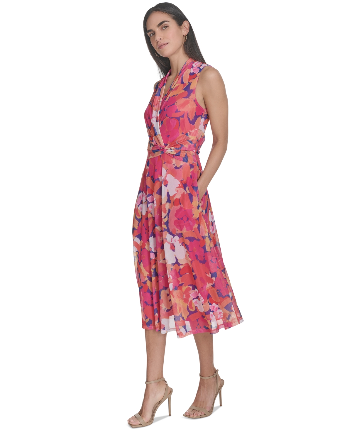 Jessica Howard Plus Size Floral Surplice-neck Midi Dress In Multi
