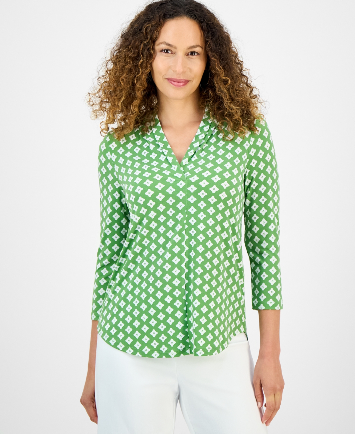 Petite Printed 3/4-Sleeve Top, Exclusively at Macy's - Magnolia