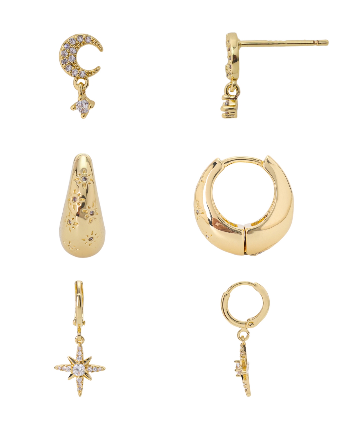 Cubic Zirconia Celestial Trio Earring Set - Gold