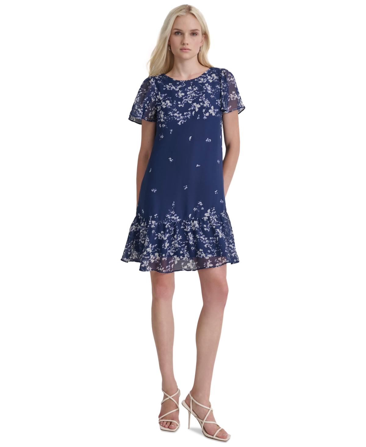 DKNY WOMEN'S PRINTED FLUTTER-SLEEVE MINI DRESS 