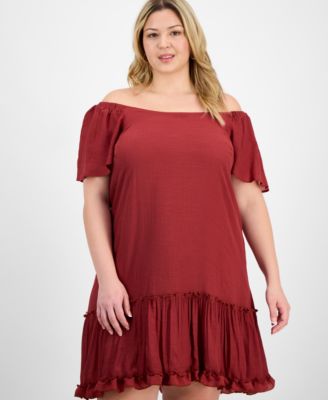 Plus Size Off-The-Shoulder Ruffled-Hem Dress
