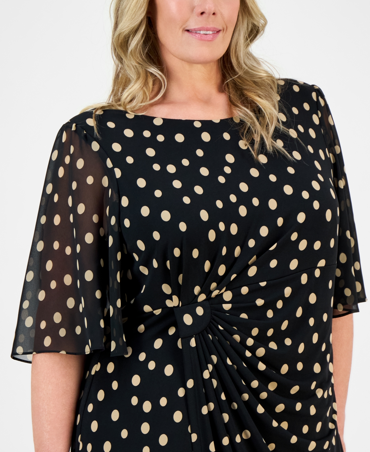 Connected Plus Size Printed Side-shirred Butterfly-sleeve Dress