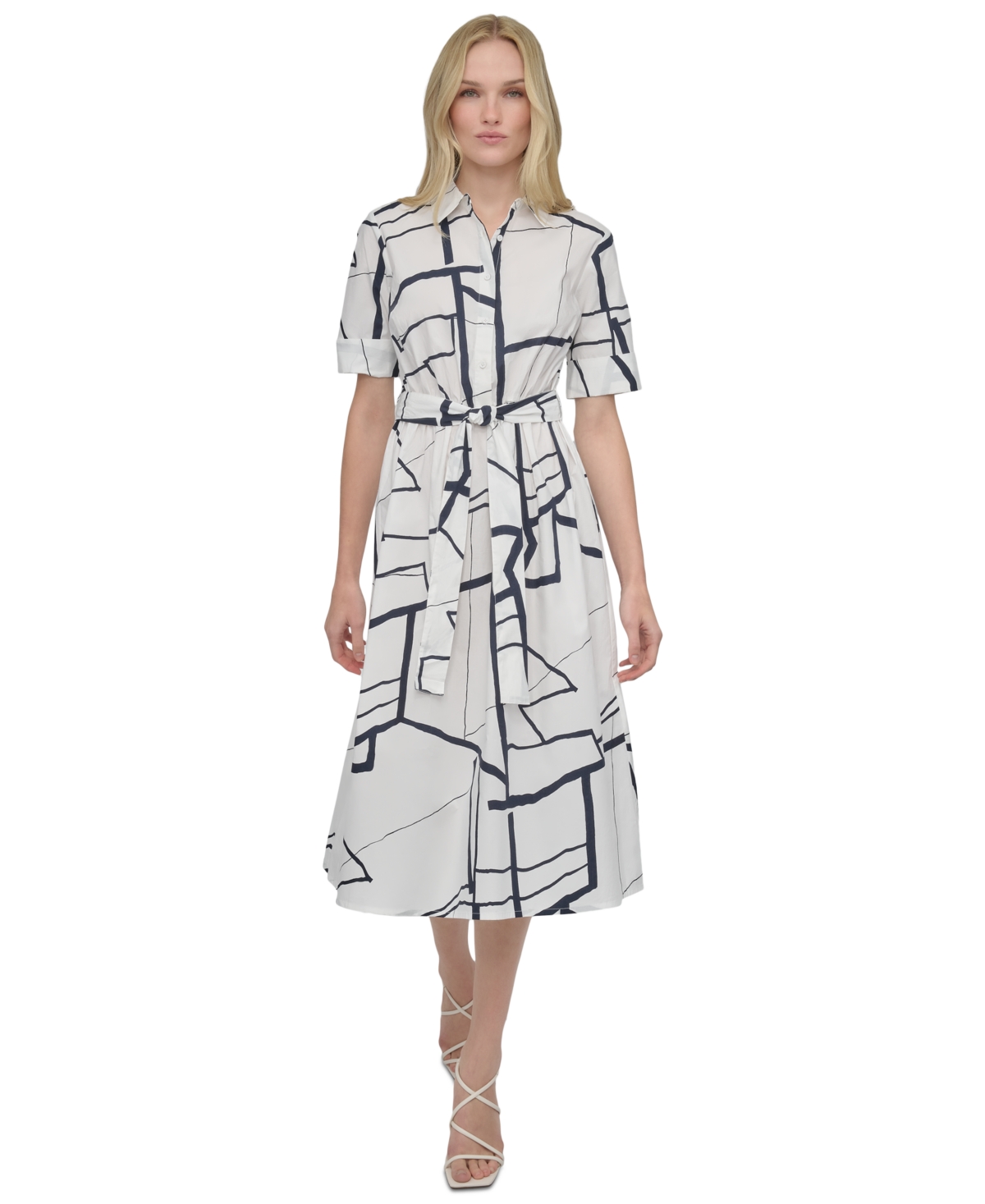 Dkny Women's Printed Cotton Shirt Dress - Cream/Navy