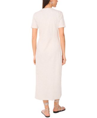 Women's Cotton Striped Ruched Midi Dress