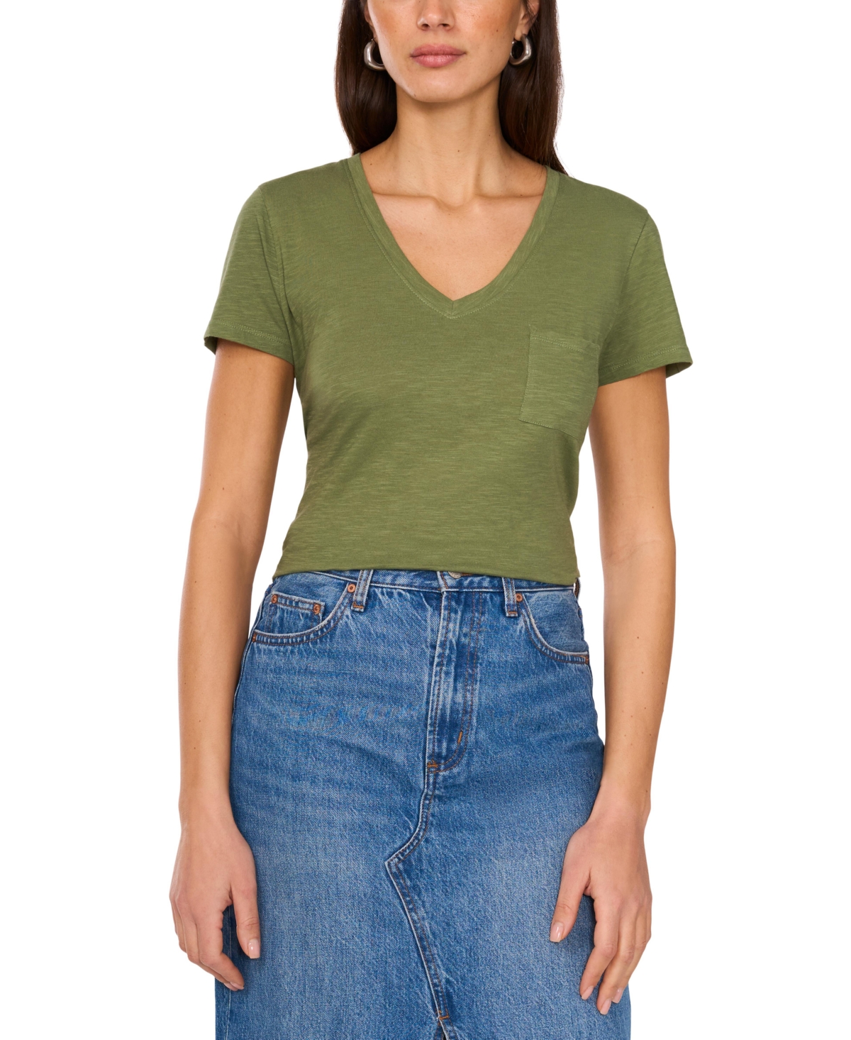 Vince Camuto Women's Cotton Solid-color V-neck Pocket T-shirt