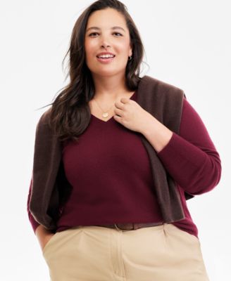 Plus Size 100% Cashmere V-Neck Sweater