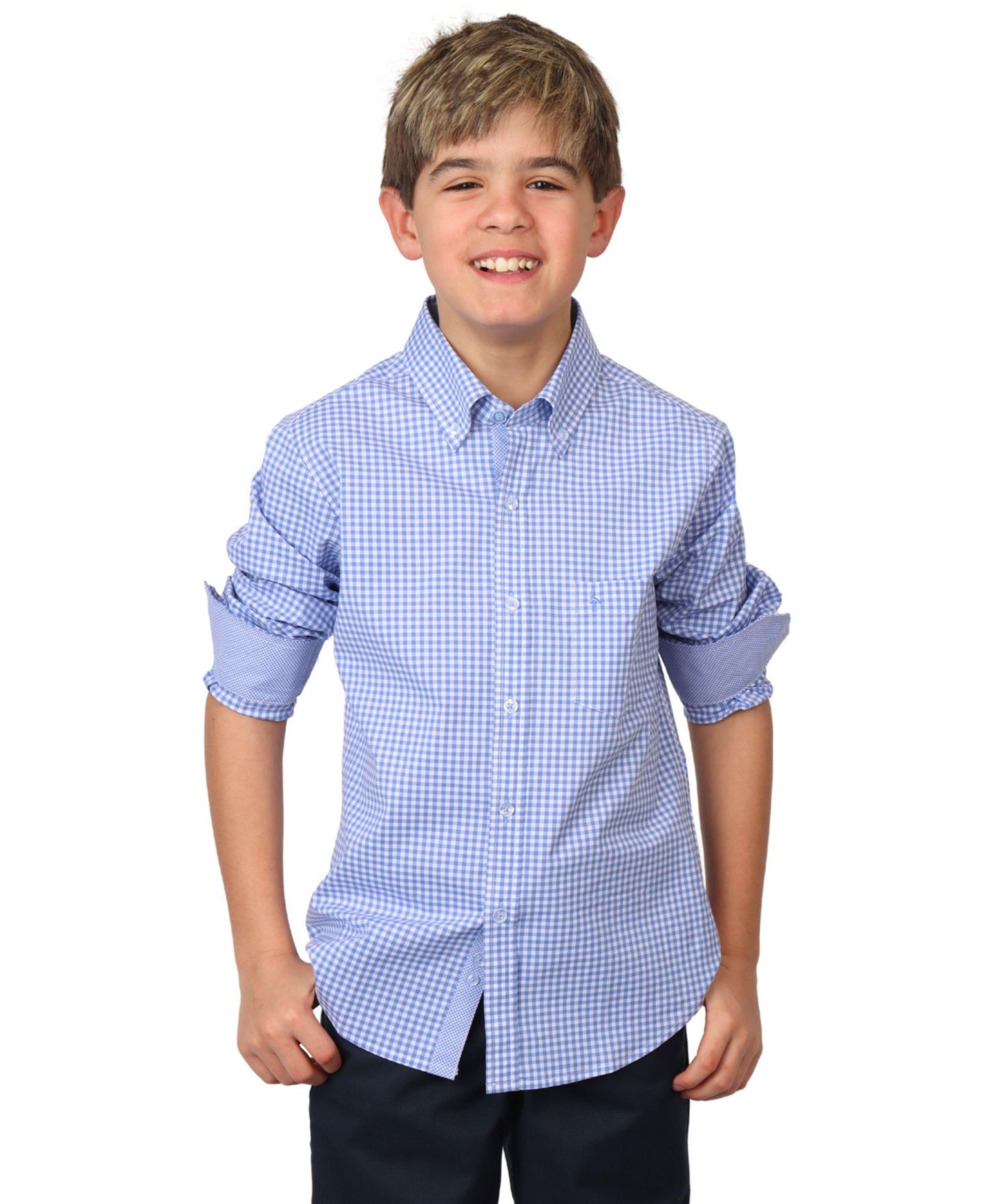Рубашка Tailorbyrd Signature Gingham Long Sleeve Shirt для мальчиков, цвет: Синий — фото 3