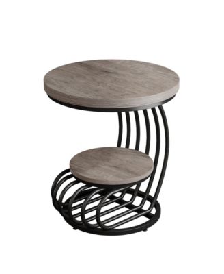 Round End Side Table Set of 2， 2 Tiers Side Table, Vintage End Table for Living Room, Small Bedside Table Accent Table with Arc-Shaped Frame