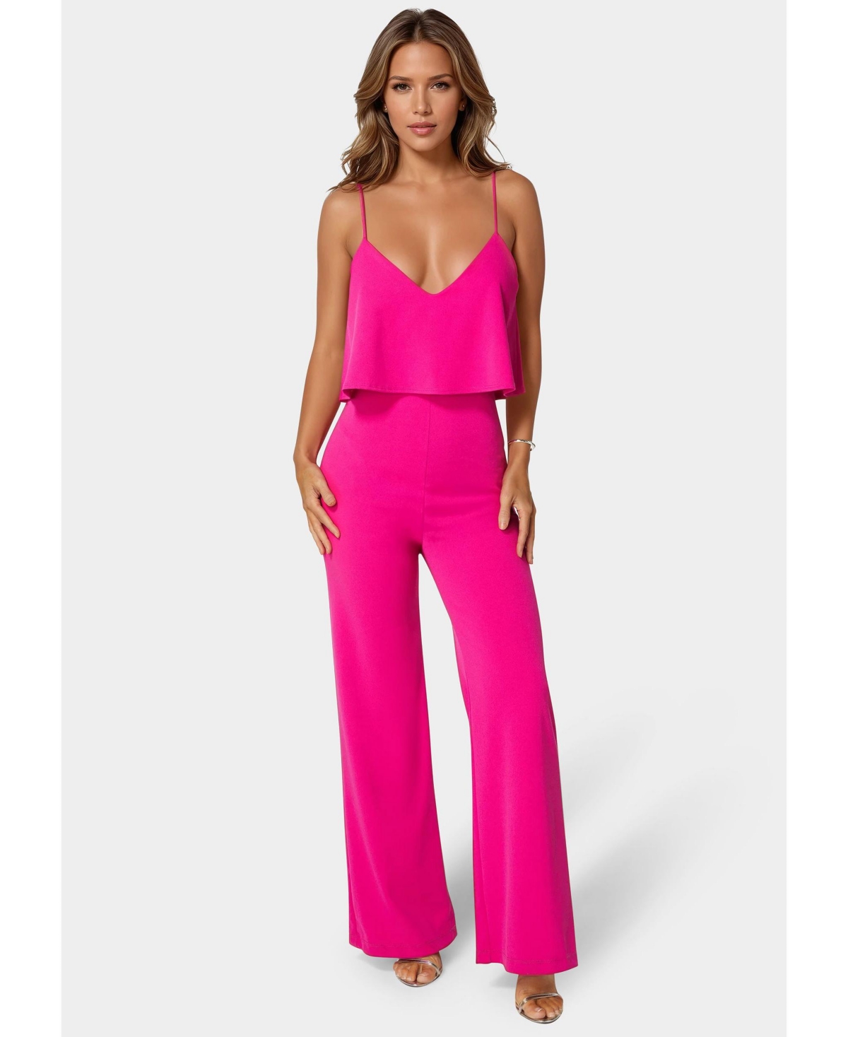 Women's Ruffle Wide Leg Jumpsuit - Fuchsia