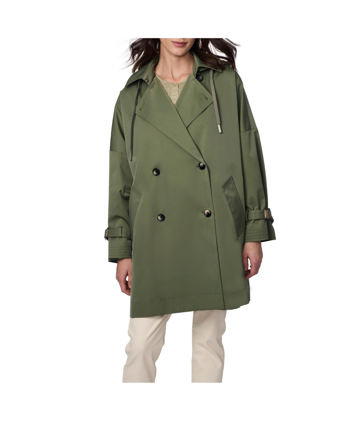 Women's Double Breasted Poncho Trench - Olivine