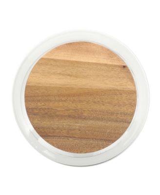 Wildgreens Large Glass Salad Bowl Set with Acacia Wood Base and Acacia Serving Utensils