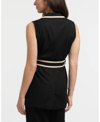 Women's Sleeveless Belted Vest with Contrast Detailing